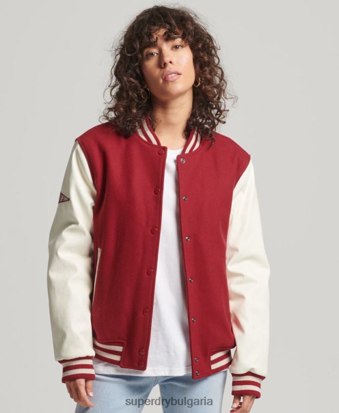 Superdry облекло N00H5427 червен Жени бомбър яке от колежански университет