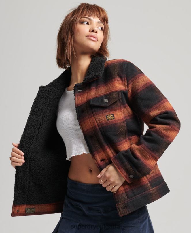 Superdry облекло N00H5434 червен Жени голямо вълнено яке шерпа за шофьор на камион