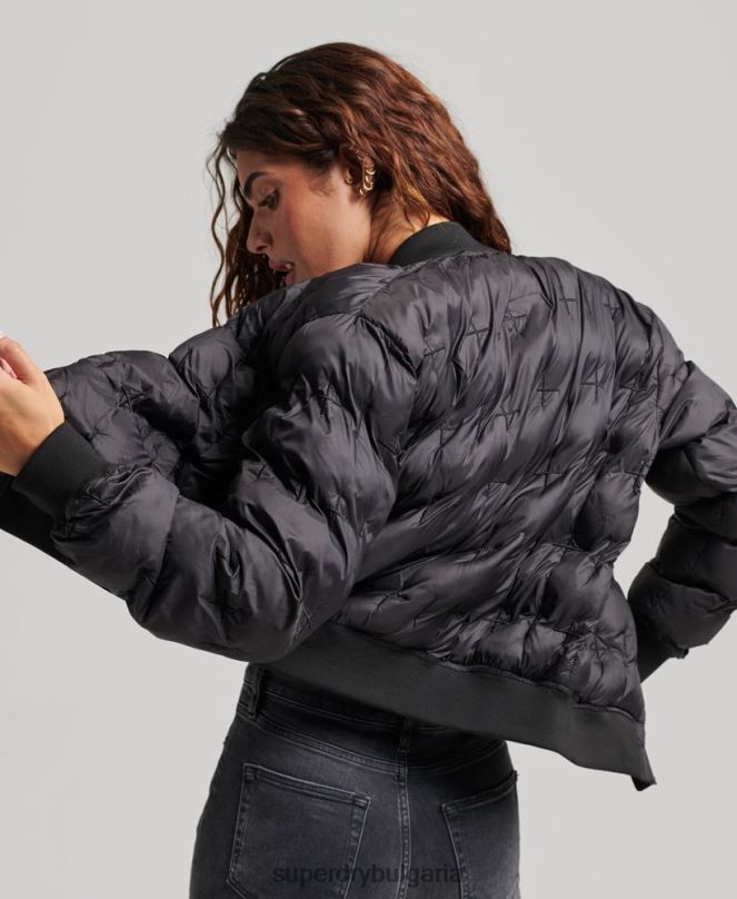Superdry облекло N00H5446 черен Жени бродирано бомбър яке
