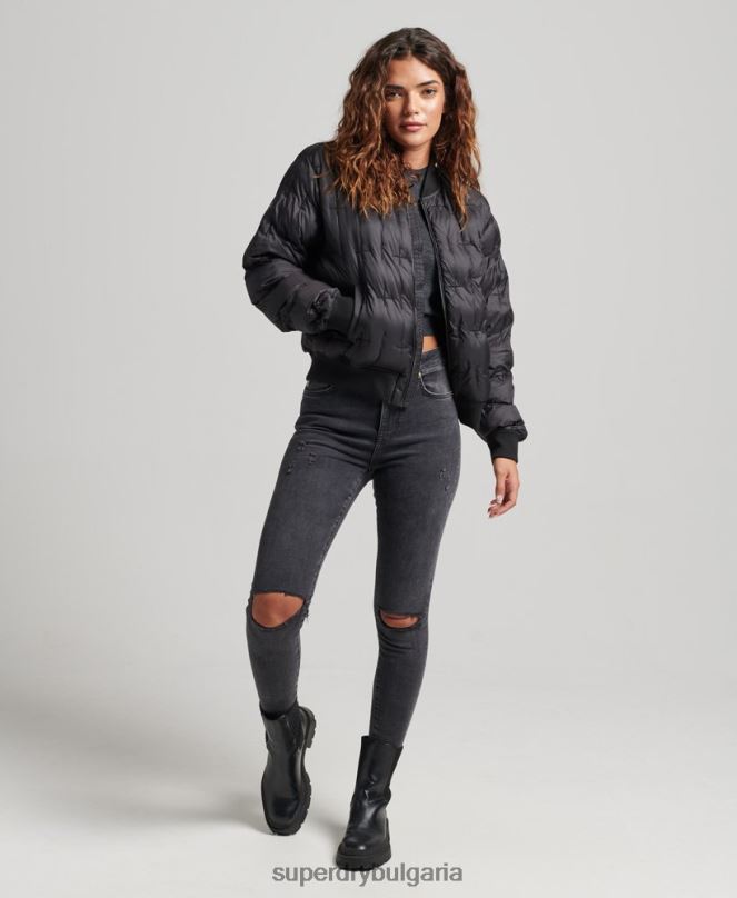 Superdry облекло N00H5446 черен Жени бродирано бомбър яке