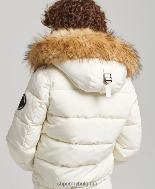 Superdry облекло N00H5447 бяло Жени яке Everest с качулка и пуфър
