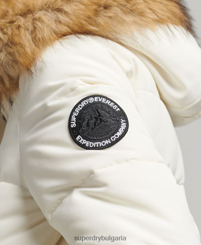 Superdry облекло N00H5447 бяло Жени яке Everest с качулка и пуфър