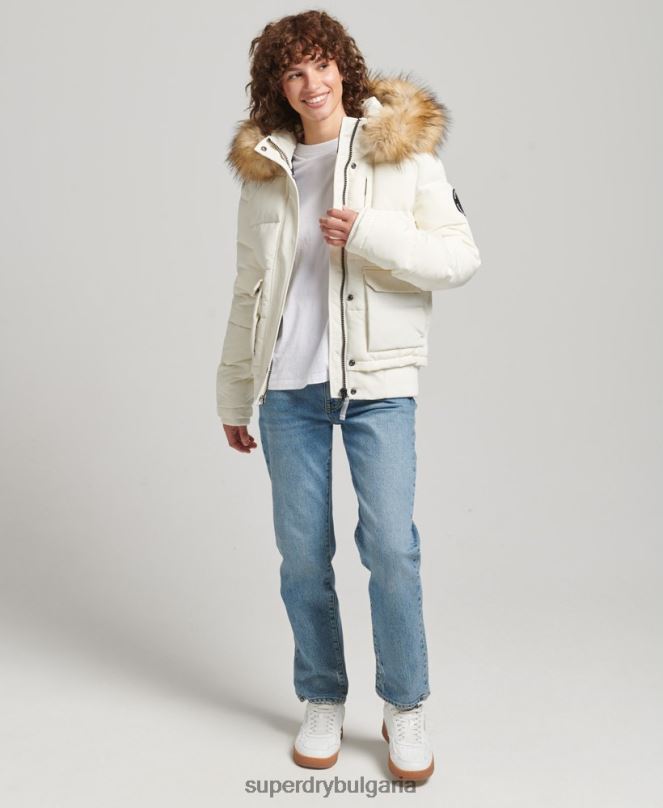 Superdry облекло N00H5447 бяло Жени яке Everest с качулка и пуфър