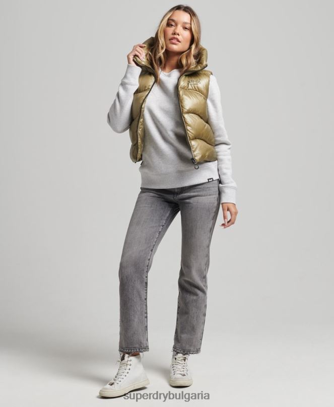 Superdry облекло N00H5461 зелено Жени блестящ юрган скъсена подплатена жилетка