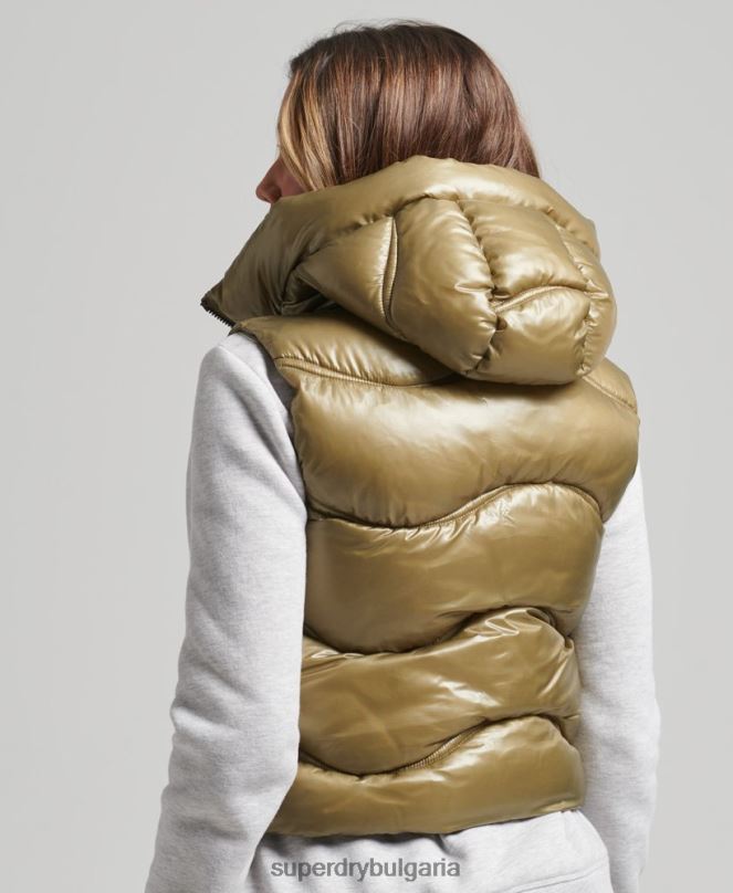 Superdry облекло N00H5461 зелено Жени блестящ юрган скъсена подплатена жилетка