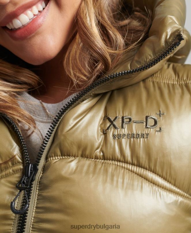 Superdry облекло N00H5461 зелено Жени блестящ юрган скъсена подплатена жилетка