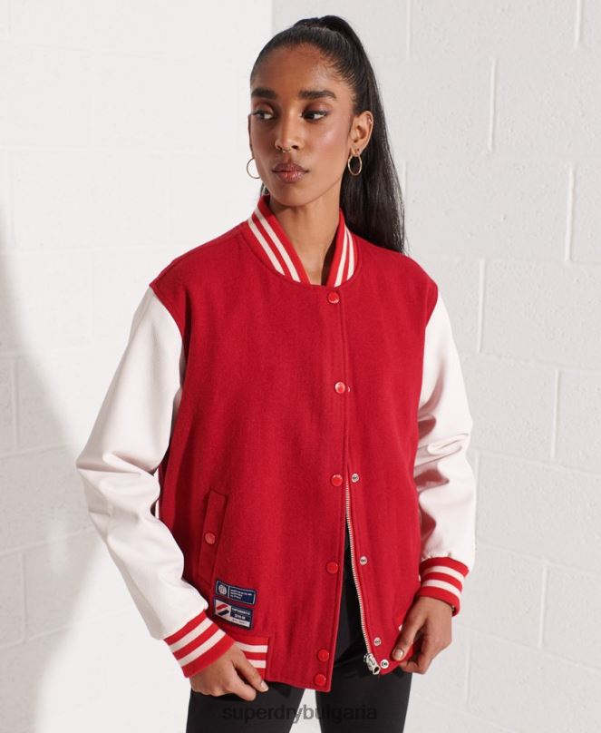 Superdry облекло N00H5463 червен Жени вълнено университетско бейзболно яке
