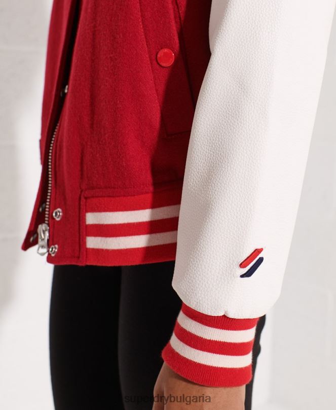 Superdry облекло N00H5463 червен Жени вълнено университетско бейзболно яке