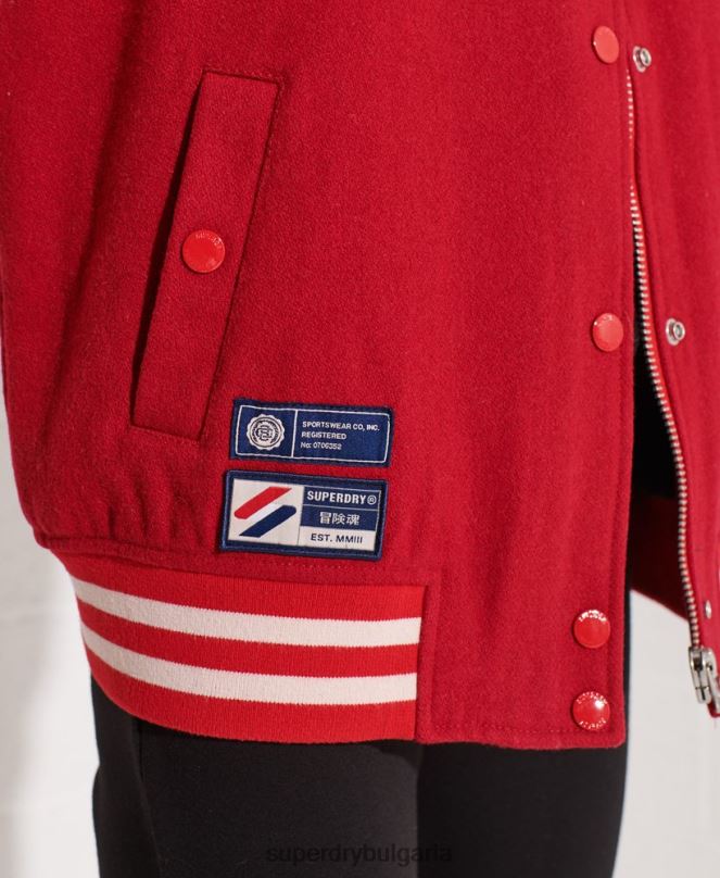 Superdry облекло N00H5463 червен Жени вълнено университетско бейзболно яке