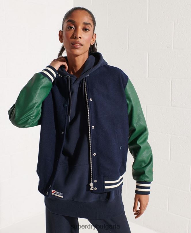 Superdry облекло N00H5464 военноморски флот Жени вълнено университетско бейзболно яке