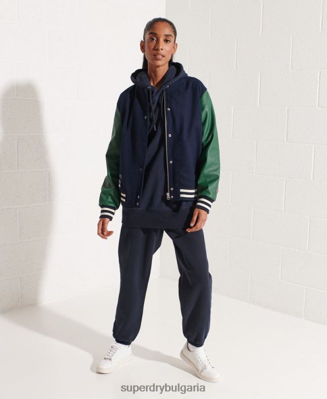 Superdry облекло N00H5464 военноморски флот Жени вълнено университетско бейзболно яке