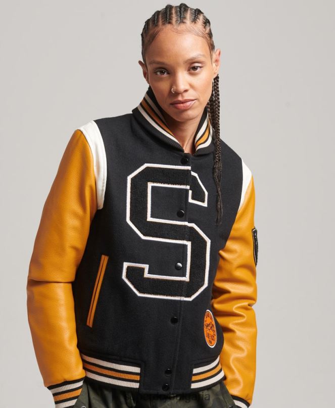 Superdry облекло N00H5467 черен Жени университетско вълнено пу бомбър яке
