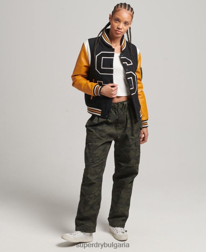 Superdry облекло N00H5467 черен Жени университетско вълнено пу бомбър яке