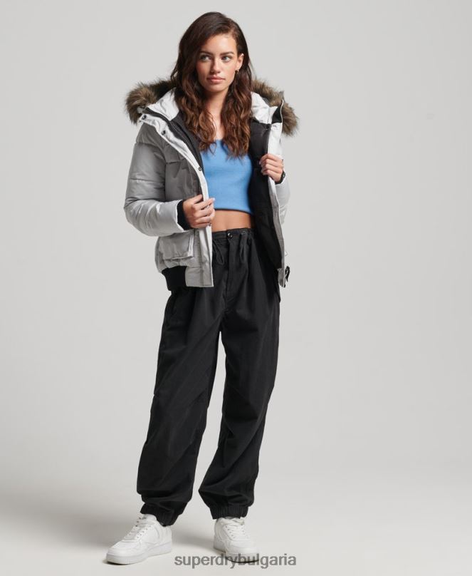 Superdry облекло N00H5468 светло сив Жени бомбър яке everest ella