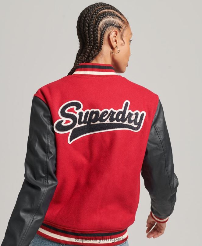 Superdry облекло N00H5471 червен Жени университетско бомбър яке с кръпки