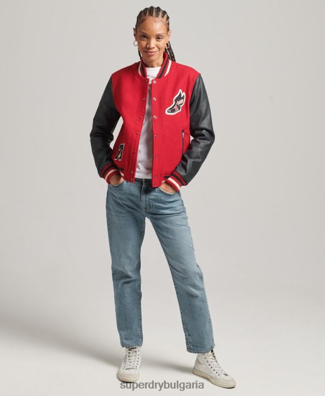 Superdry облекло N00H5471 червен Жени университетско бомбър яке с кръпки