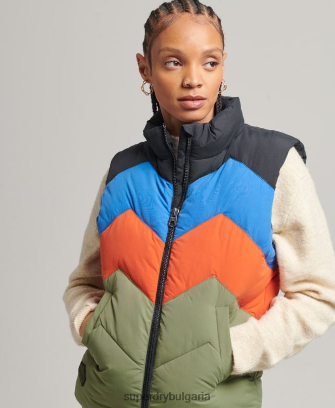 Superdry облекло N00H5472 зелено Жени ретро панделка пухена жилетка