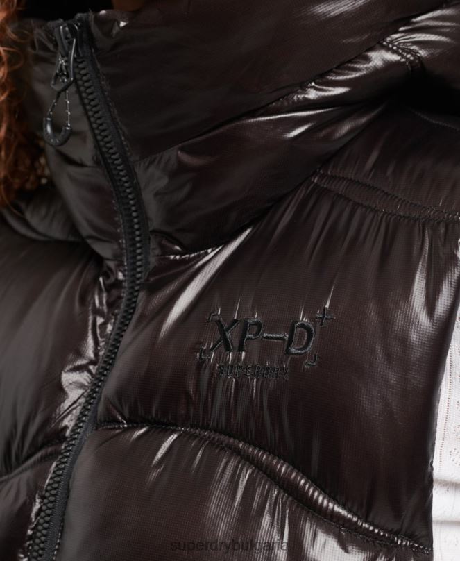 Superdry облекло N00H5476 черен Жени блестящ юрган скъсена подплатена жилетка