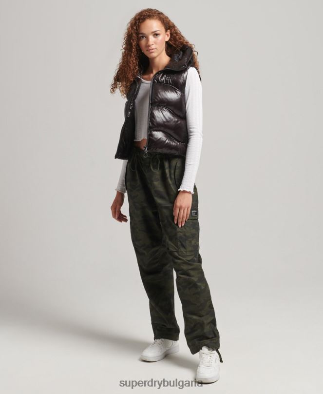 Superdry облекло N00H5476 черен Жени блестящ юрган скъсена подплатена жилетка