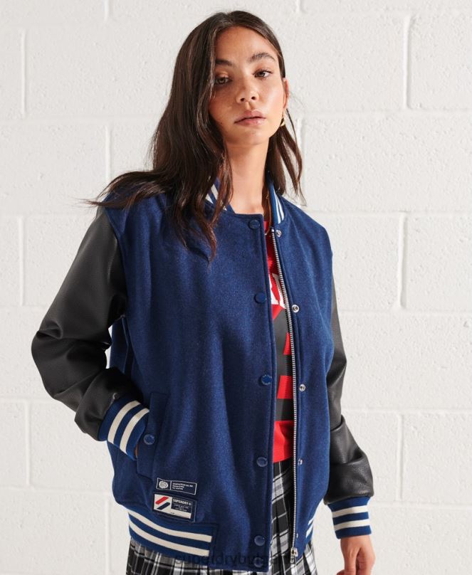 Superdry облекло N00H5478 син Жени вълнено университетско бейзболно яке