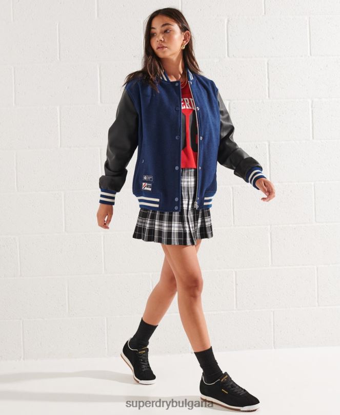 Superdry облекло N00H5478 син Жени вълнено университетско бейзболно яке