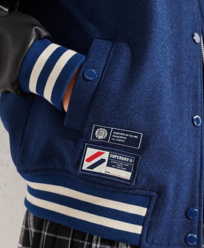 Superdry облекло N00H5478 син Жени вълнено университетско бейзболно яке