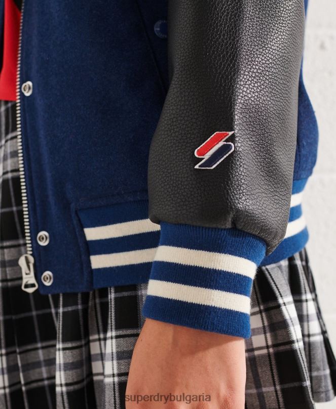 Superdry облекло N00H5478 син Жени вълнено университетско бейзболно яке