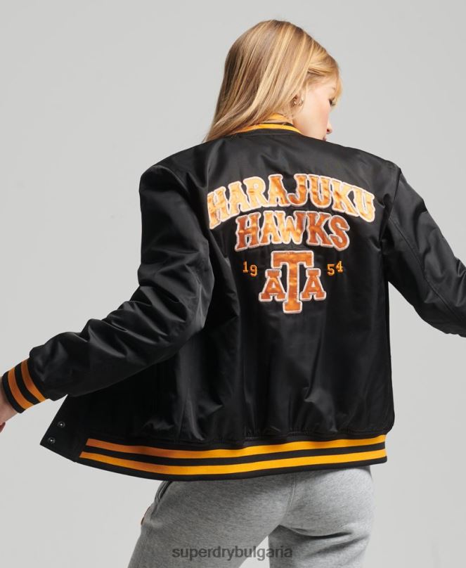 Superdry облекло N00H5492 черен Жени ретро университетско бомбър яке