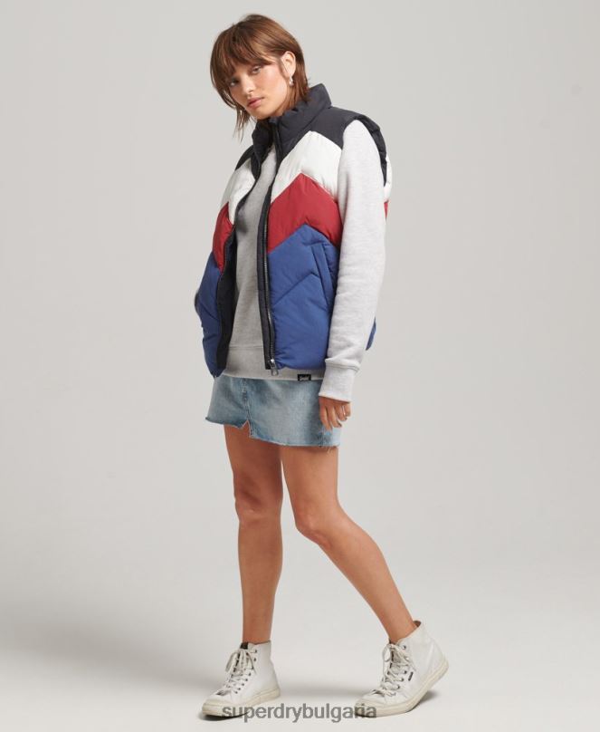 Superdry облекло N00H5502 военноморски флот Жени ретро панделка пухена жилетка