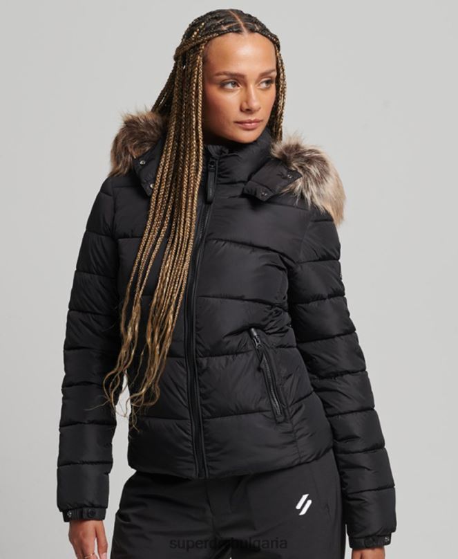 Superdry облекло N00H5504 черен Жени луксозно яке fuji с планинска качулка