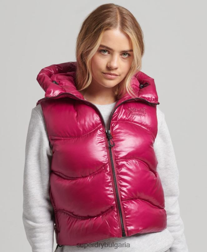 Superdry облекло N00H5505 розово Жени блестящ юрган скъсена подплатена жилетка