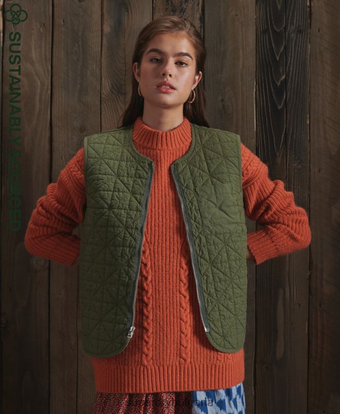 Superdry облекло N00H5518 каки Жени лимитирана жилетка със суха подплата