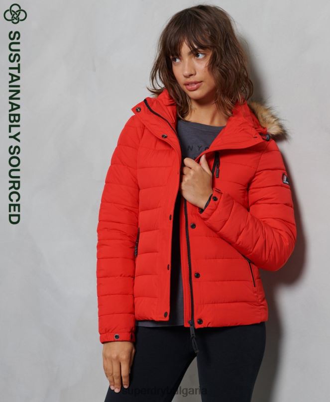 Superdry облекло N00H5542 червен Жени класическо фуджи яке от изкуствена кожа