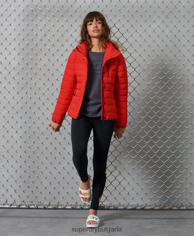 Superdry облекло N00H5542 червен Жени класическо фуджи яке от изкуствена кожа