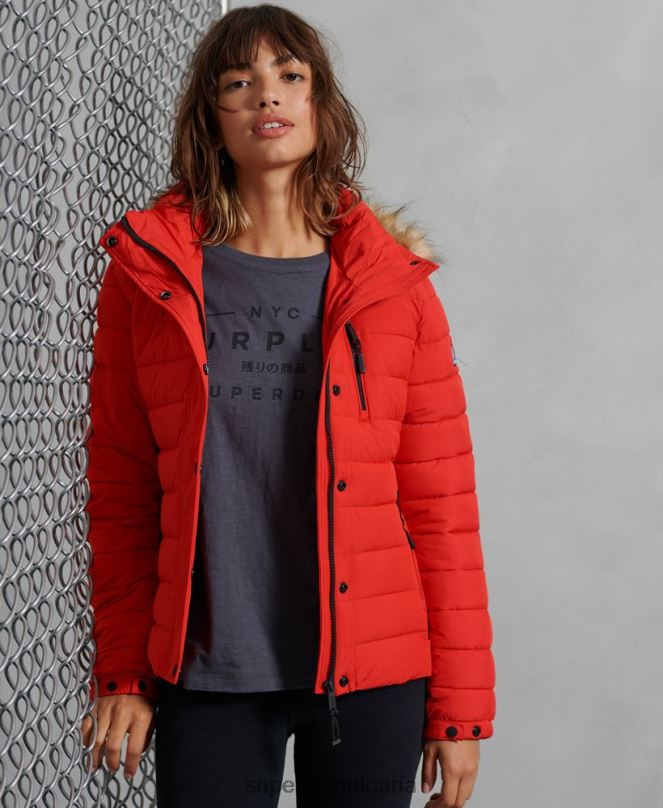 Superdry облекло N00H5542 червен Жени класическо фуджи яке от изкуствена кожа