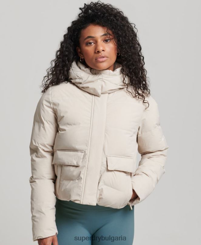 Superdry облекло N00H5548 бежово Жени пухено яке с влак