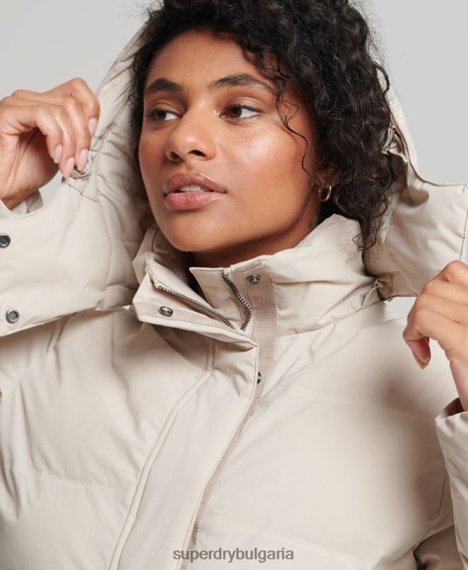Superdry облекло N00H5548 бежово Жени пухено яке с влак