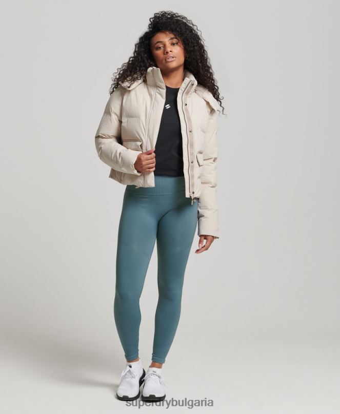 Superdry облекло N00H5548 бежово Жени пухено яке с влак