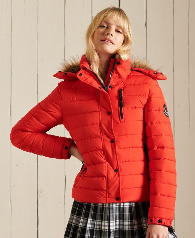 Superdry облекло N00H5577 червен Жени класическо фуджи яке от изкуствена кожа