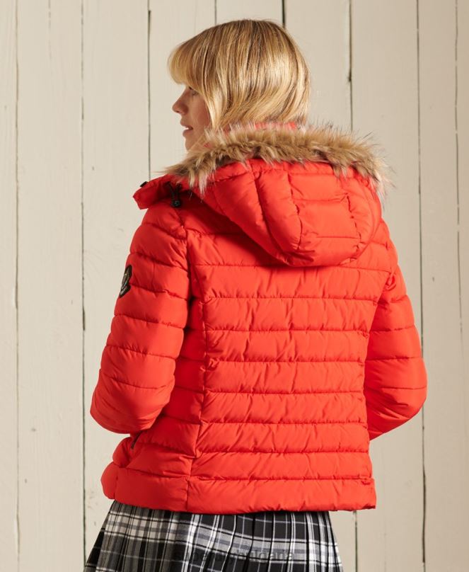 Superdry облекло N00H5577 червен Жени класическо фуджи яке от изкуствена кожа