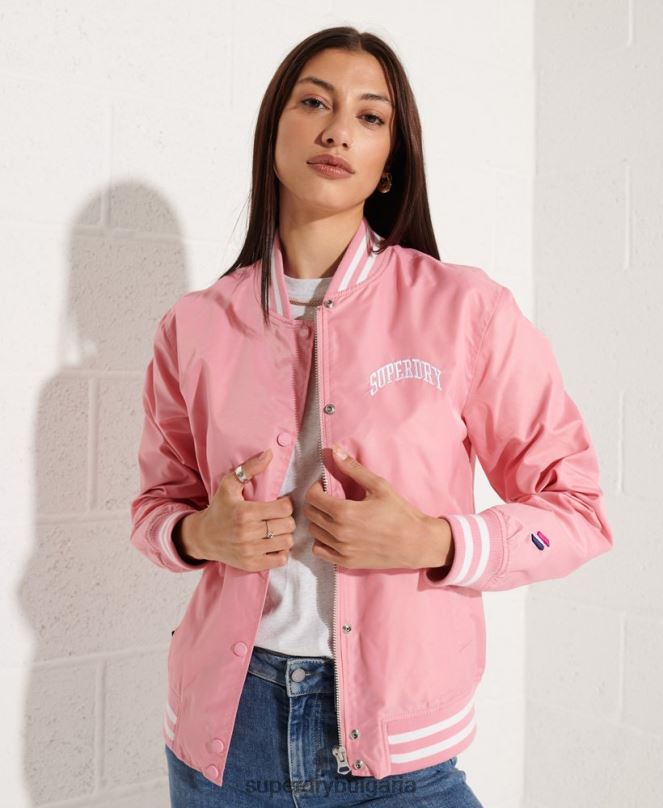 Superdry облекло N00H5582 розово Жени класическо университетско бейзболно яке