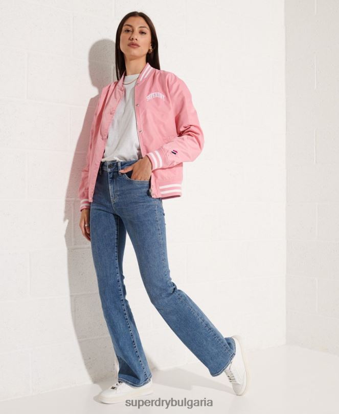 Superdry облекло N00H5582 розово Жени класическо университетско бейзболно яке