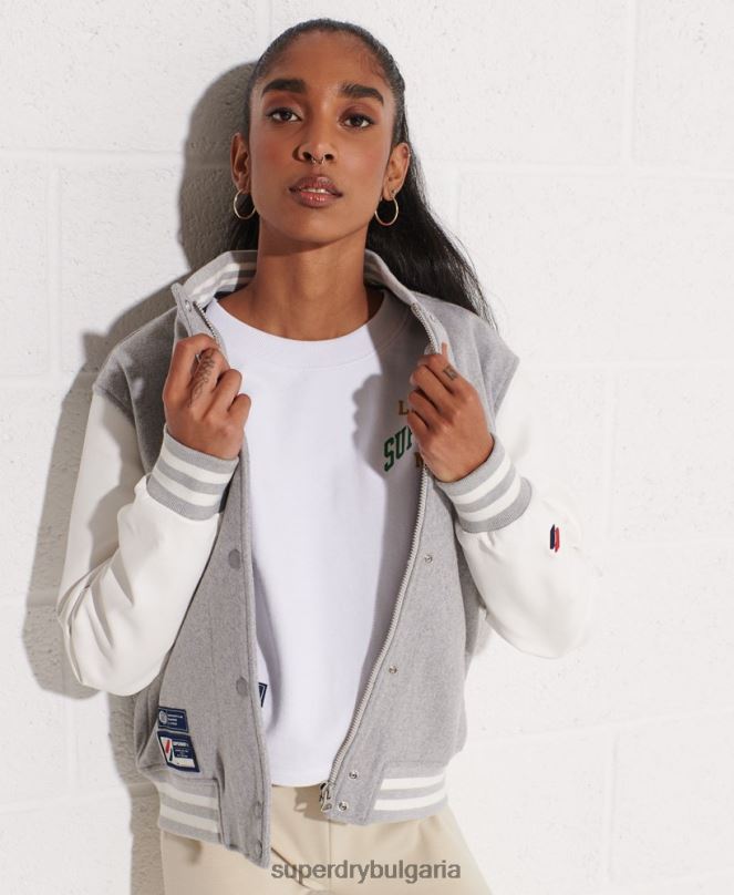 Superdry облекло N00H5585 светло сив Жени вълнено университетско бейзболно яке