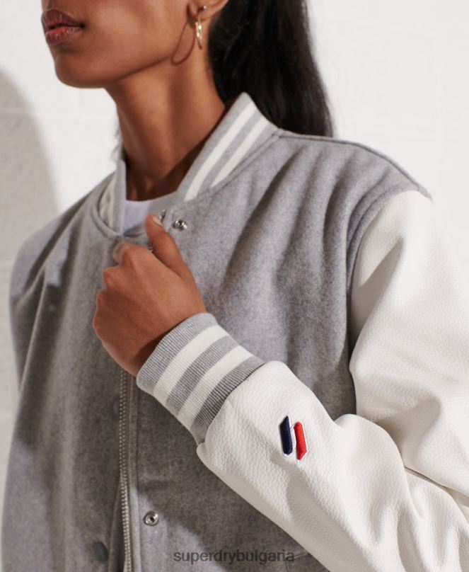 Superdry облекло N00H5585 светло сив Жени вълнено университетско бейзболно яке