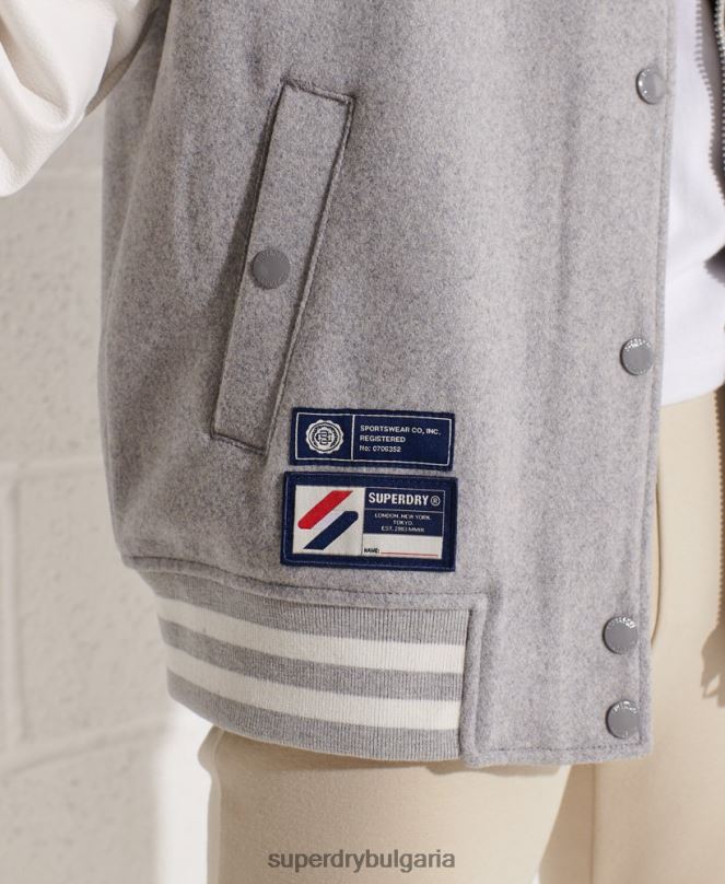 Superdry облекло N00H5585 светло сив Жени вълнено университетско бейзболно яке