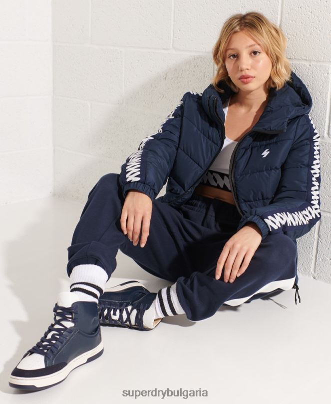 Superdry облекло N00H5586 военноморски флот Жени код лого лента духове пухено яке
