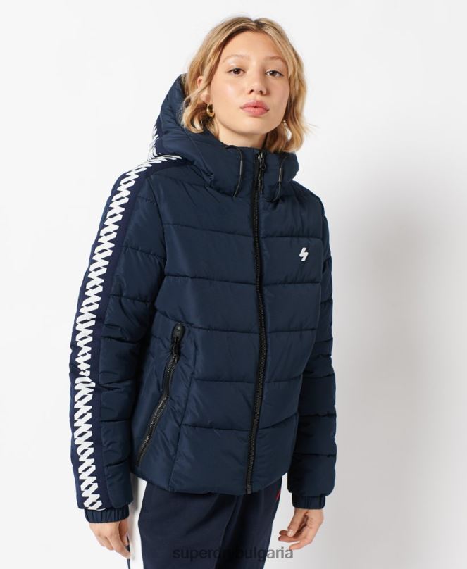 Superdry облекло N00H5586 военноморски флот Жени код лого лента духове пухено яке