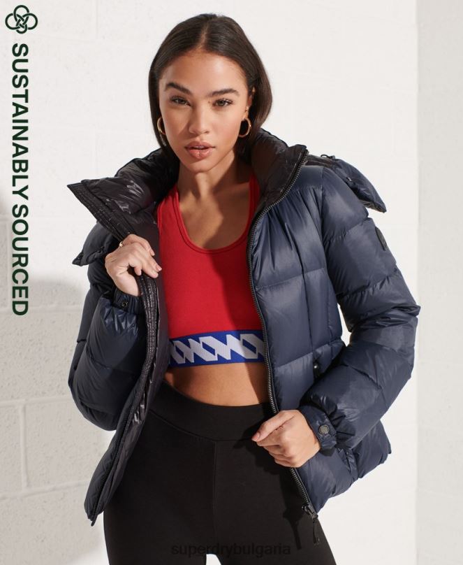 Superdry облекло N00H5598 военноморски флот Жени планинско пухено яке с качулка