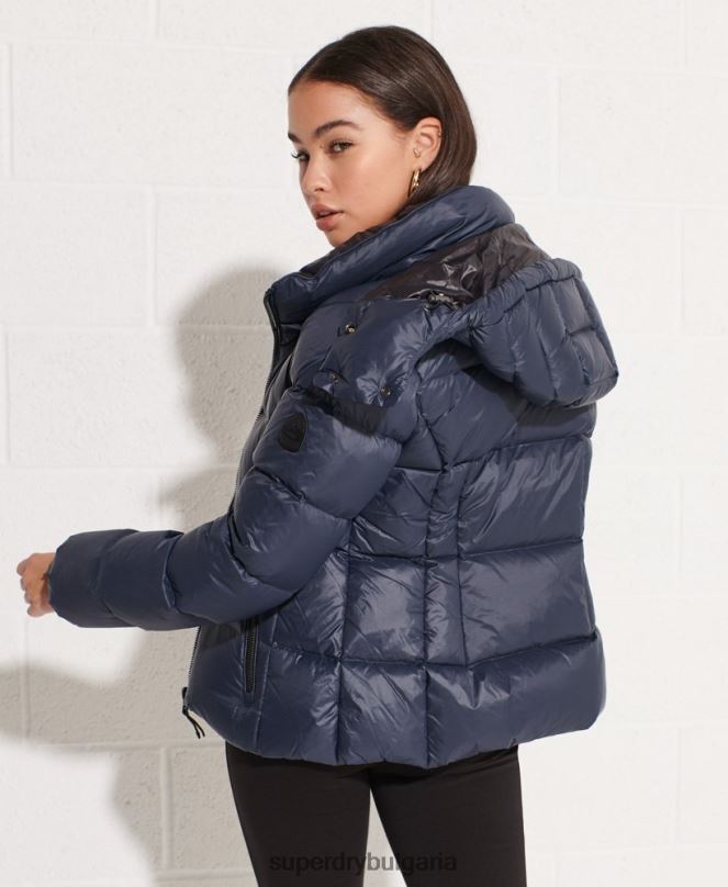Superdry облекло N00H5598 военноморски флот Жени планинско пухено яке с качулка
