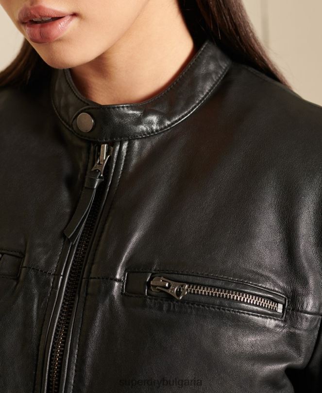 Superdry облекло N00H5605 черен Жени голямо кожено мотоциклетско яке